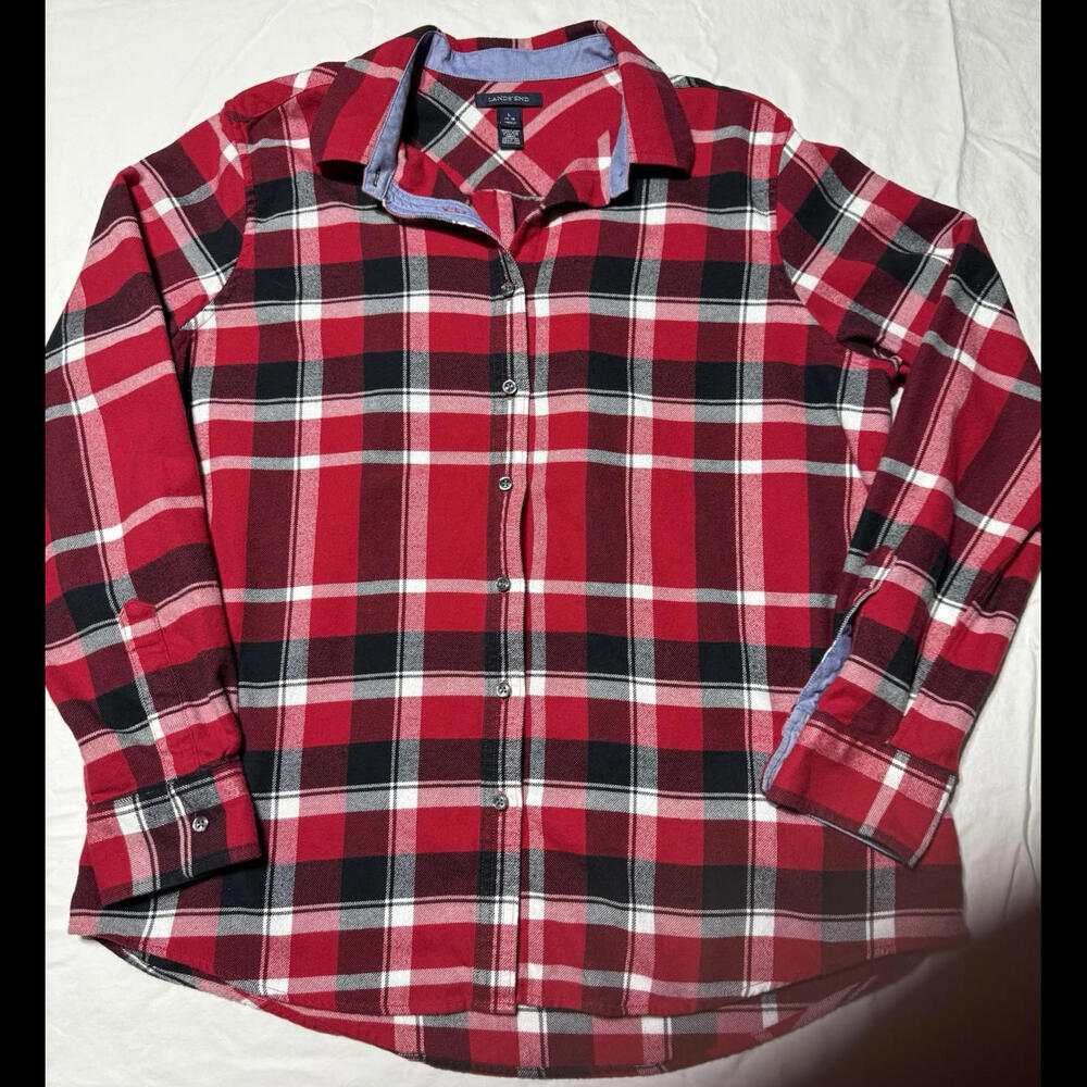 Land's End Long Sleeve Flannel Shirt L Multicolor Plaid